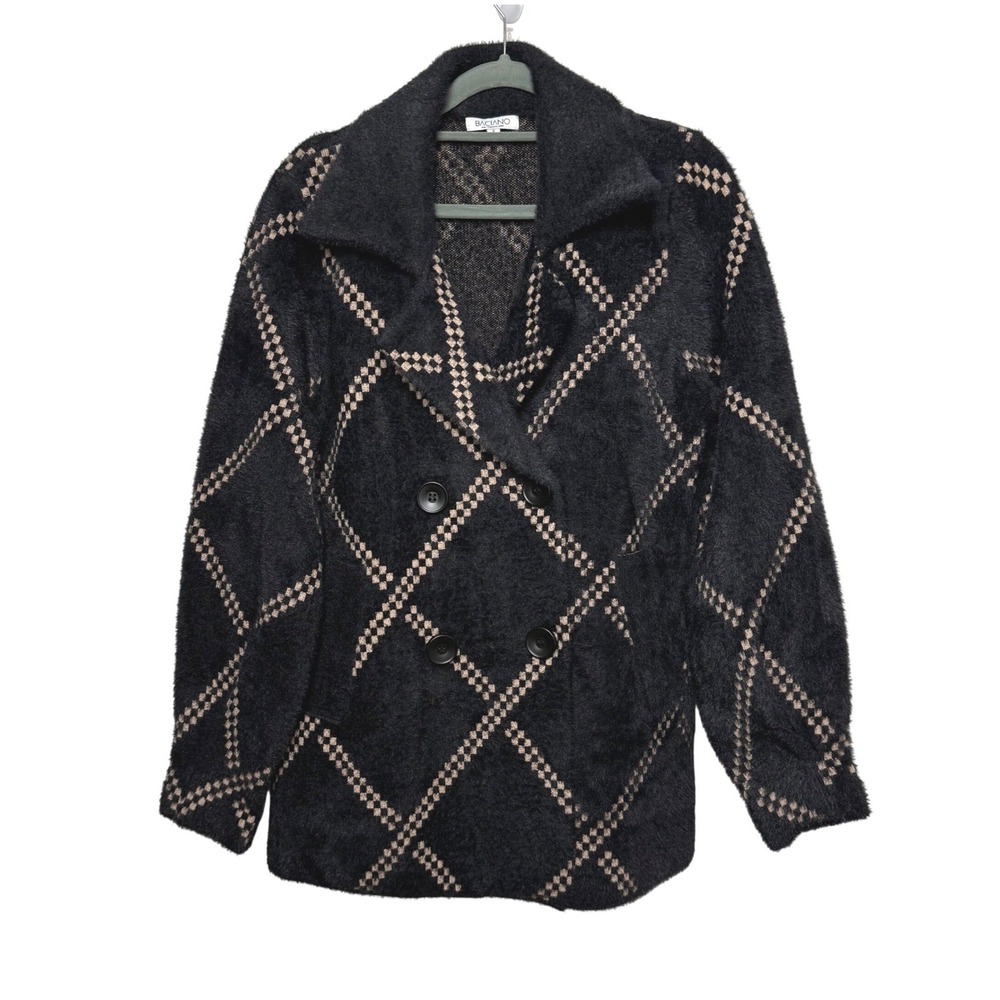 Baciano Black Diamond Fuzzy Eyelash Knit Cardigan Jacket Small